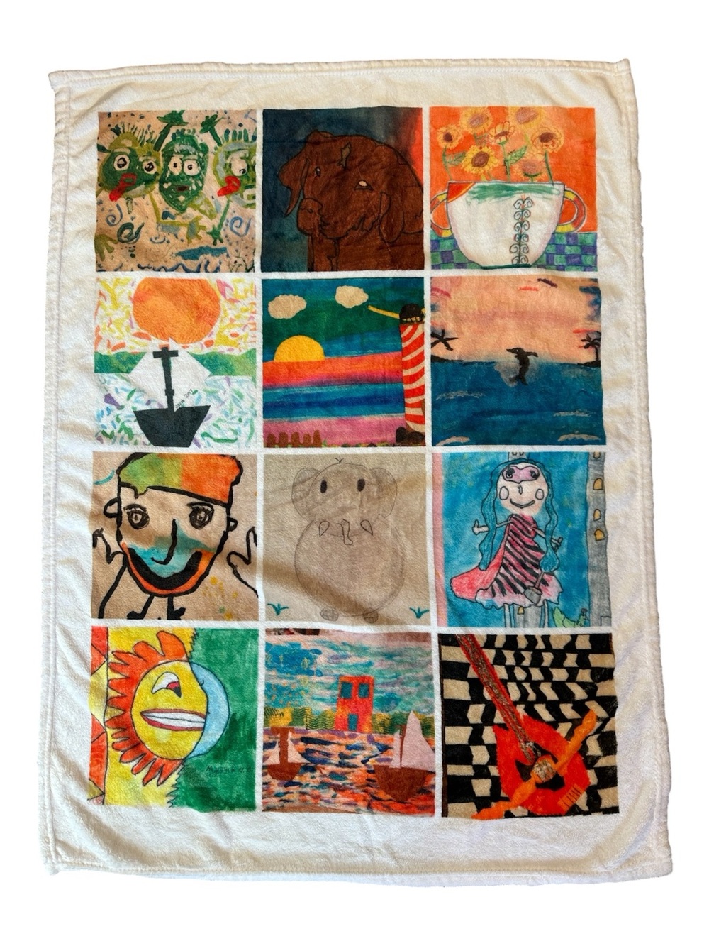 Unique Multicolor Patchwork Children’s Art Throw Blanket